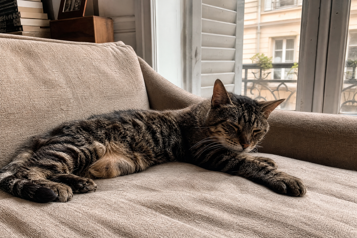 Chat tigré allongé sur un canapé