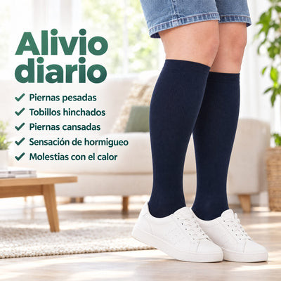 Medias de compresión Serenity azul marino para el alivio diario de las piernas pesadas y cansadas
